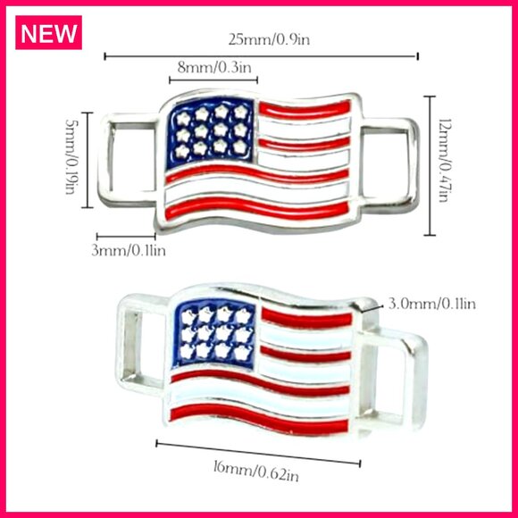 6 USA Flag Shoelace Charms, Alloy Rectangular Decor for Boots Sneakers - Picture 3 of 8